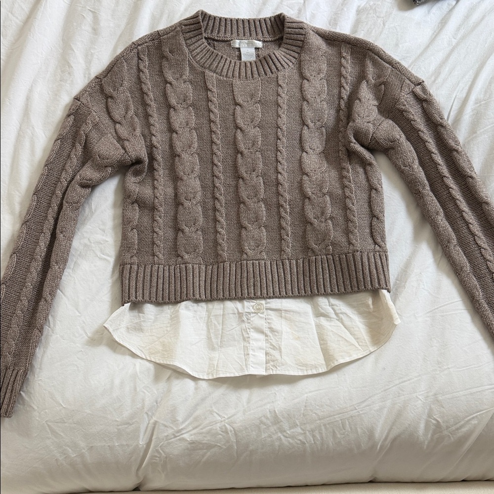 Cozy Cable Knit Sweater with Layered Design